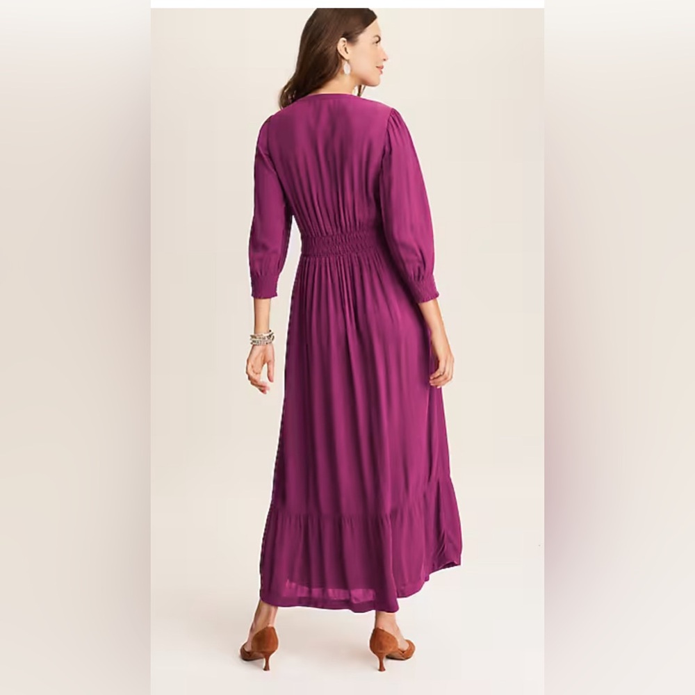 NWT J. Jill Smocked-Details Tiered Dress SZ Large Petite, Plum - Picture 2 of 8